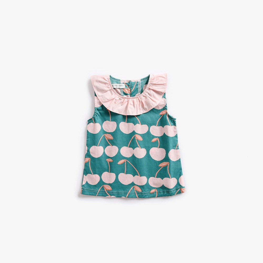 MyKids-USA® Baby Girl Cherry Print Ruffle Design O-Neck Tops Combo Shorts Sets