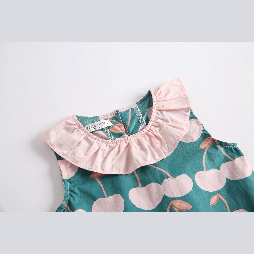 MyKids-USA® Baby Girl Cherry Print Ruffle Design O-Neck Tops Combo Shorts Sets