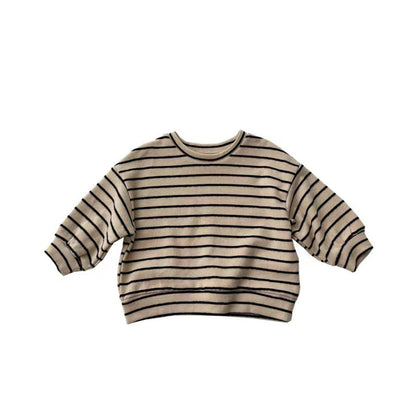 MyKids-USA® Baby Striped Pattern Puff Sleeve Style Hoodie In Autumn