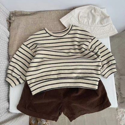 MyKids-USA® Baby Striped Pattern Puff Sleeve Style Hoodie In Autumn