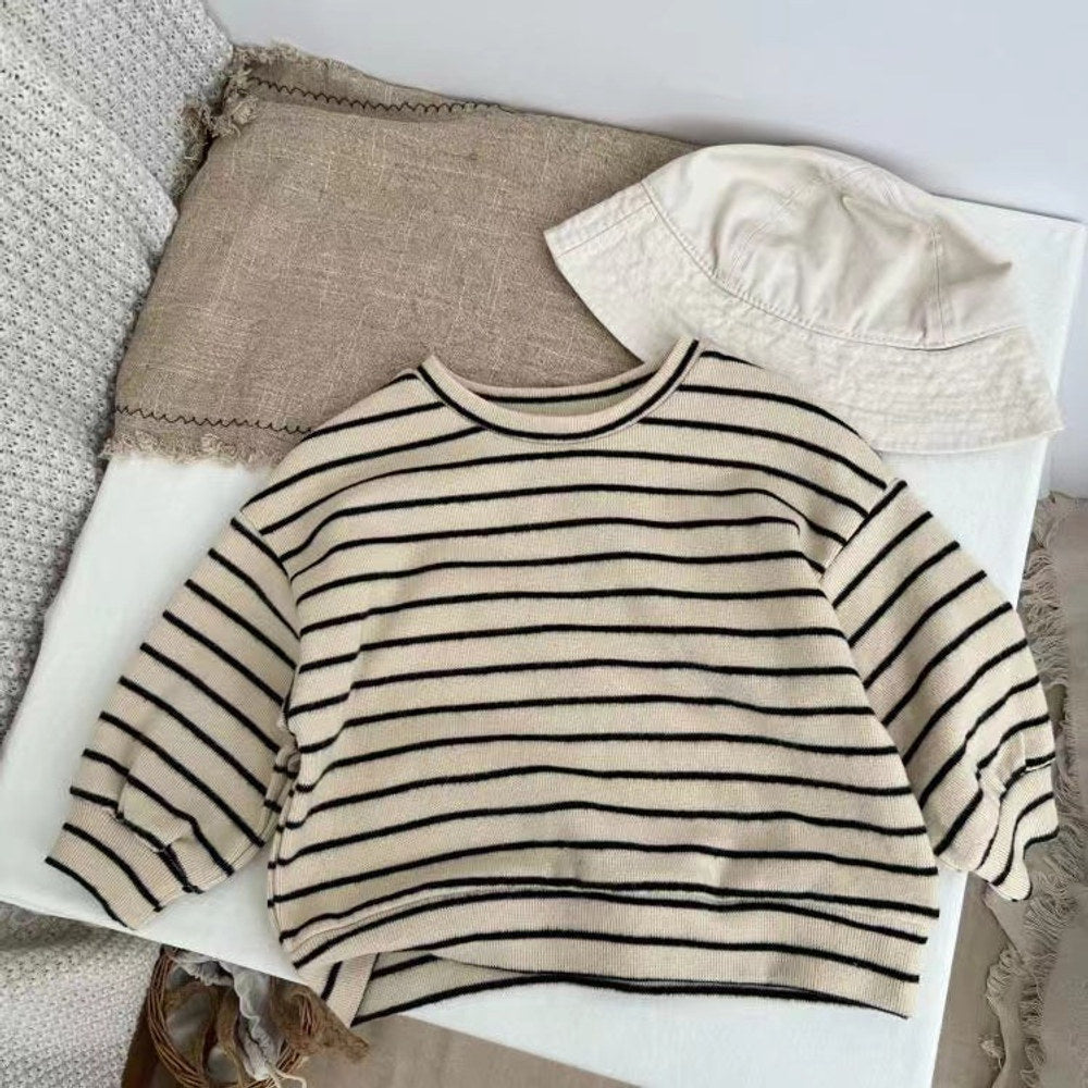 MyKids-USA® Baby Striped Pattern Puff Sleeve Style Hoodie In Autumn