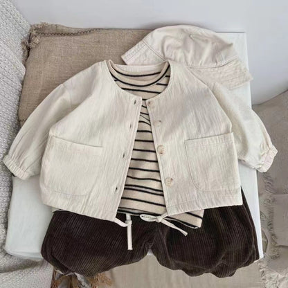 MyKids-USA® Baby Striped Pattern Puff Sleeve Style Hoodie In Autumn