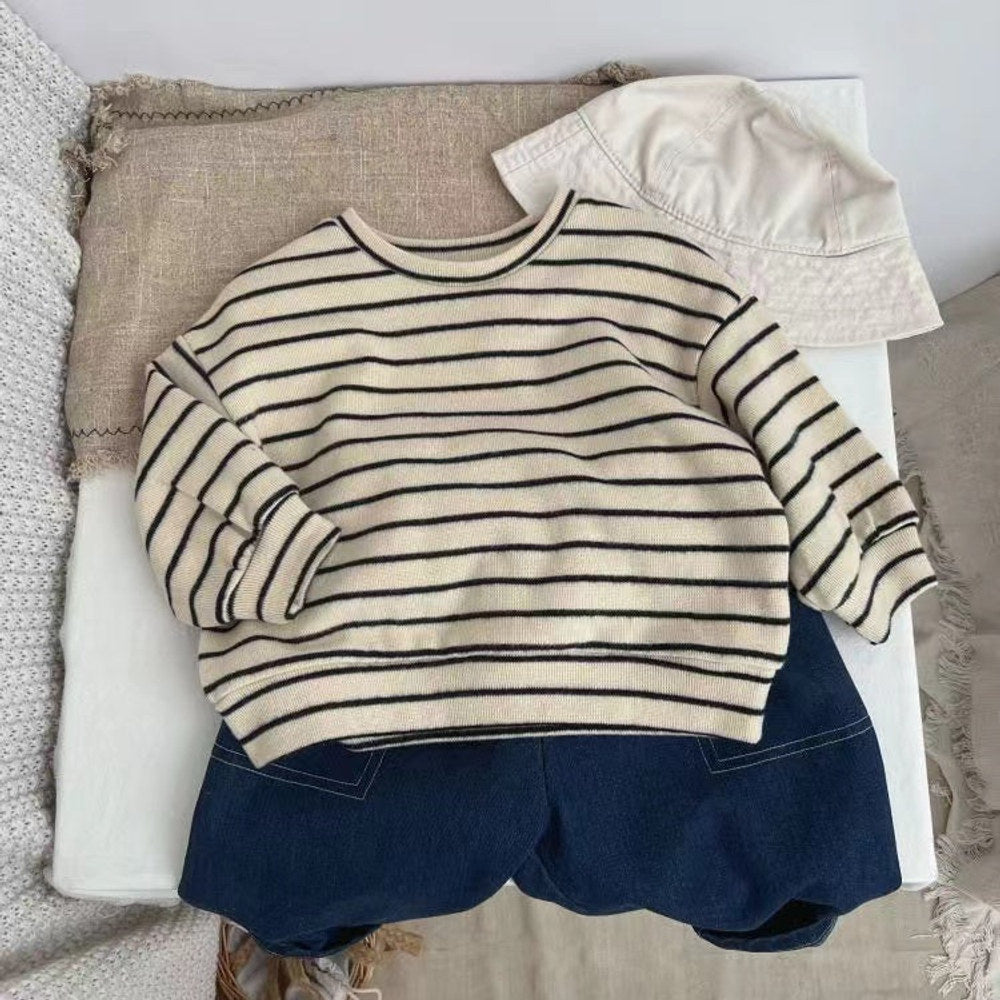 MyKids-USA® Baby Striped Pattern Puff Sleeve Style Hoodie In Autumn