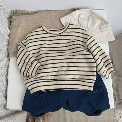 MyKids-USA® Baby Striped Pattern Puff Sleeve Style Hoodie In Autumn