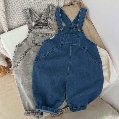 MyKids-USA® Baby Unisex Washed Denim Fabric Loose Overall