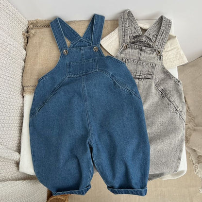 MyKids-USA® Baby Unisex Washed Denim Fabric Loose Overall