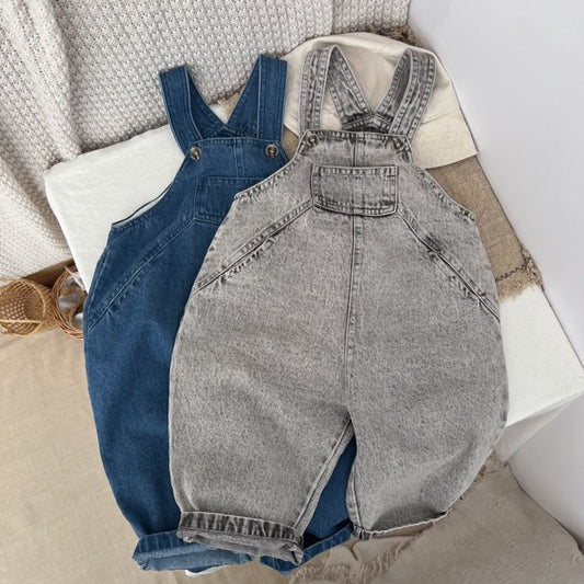 MyKids-USA® Baby Unisex Washed Denim Fabric Loose Overall