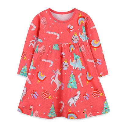 MyKids-USA® Baby Girl Cartoon Print Pattern Western Style Loose Christmas Dress