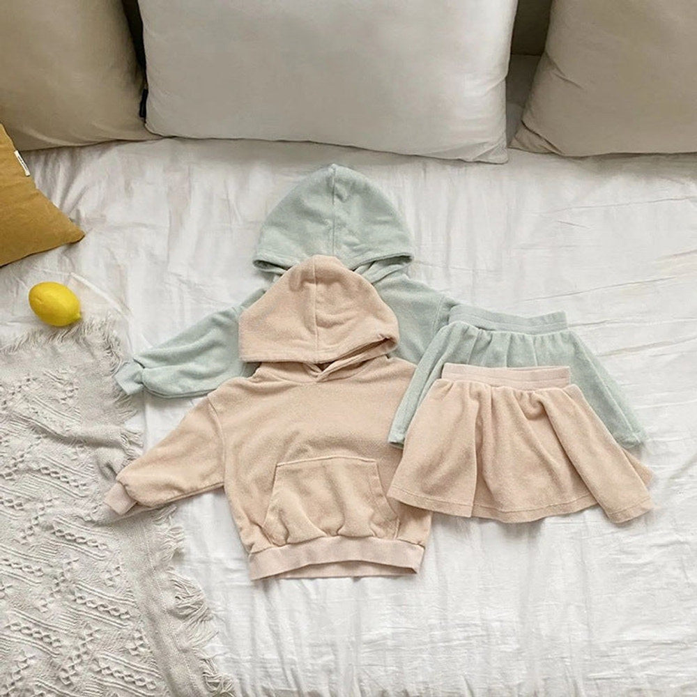 MyKids-USA® Baby Girl Solid Color Soft Cotton Hoodie With Skirt Sets