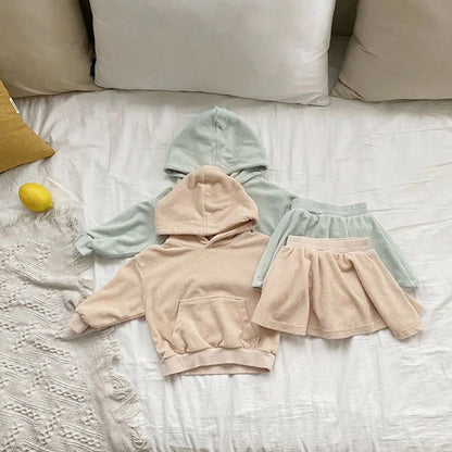 MyKids-USA® Baby Girl Solid Color Soft Cotton Hoodie With Skirt Sets