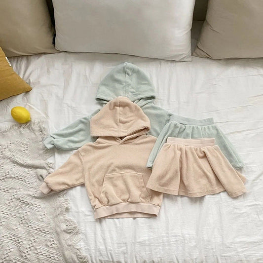 Baby Girl Solid Color Soft Cotton Hoodie With Skirt Sets