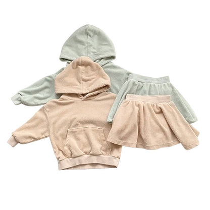 MyKids-USA® Baby Girl Solid Color Soft Cotton Hoodie With Skirt Sets