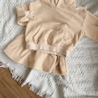 MyKids-USA® Baby Girl Solid Color Soft Cotton Hoodie With Skirt Sets