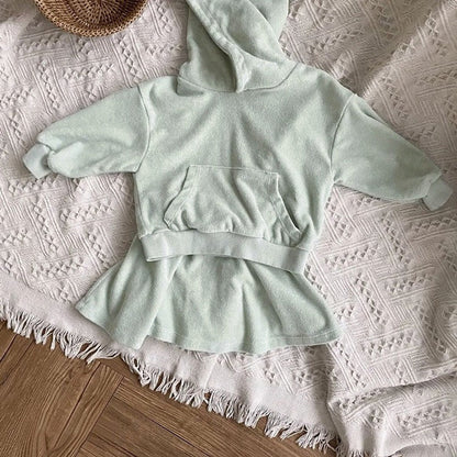 MyKids-USA® Baby Girl Solid Color Soft Cotton Hoodie With Skirt Sets