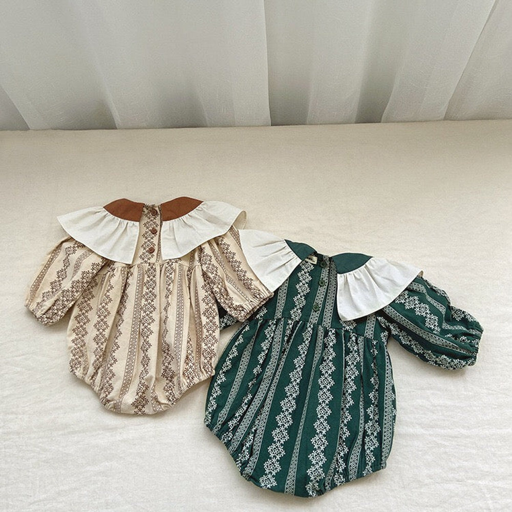 MyKids-USA® Baby Girl Floral Pattern Big Lapel Design Korean Style bodysuit