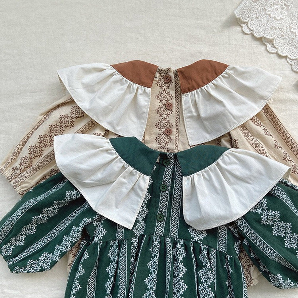 MyKids-USA® Baby Girl Floral Pattern Big Lapel Design Korean Style bodysuit