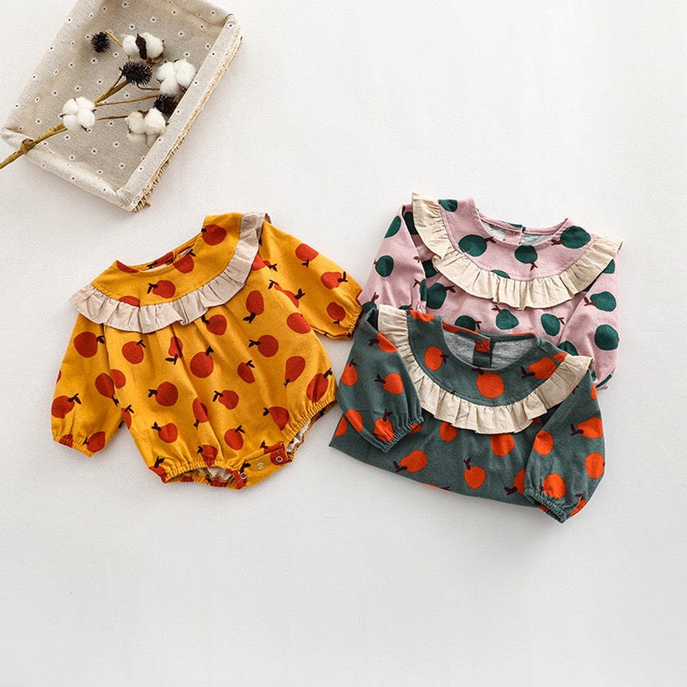 MyKids-USA® Baby Girl Fruit Orange Pattern Patchwork Design Long Sleeve bodysuit