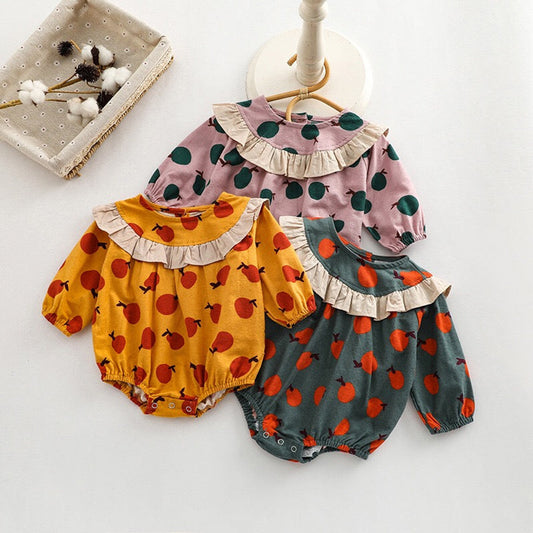 MyKids-USA® Baby Girl Fruit Orange Pattern Patchwork Design Long Sleeve bodysuit