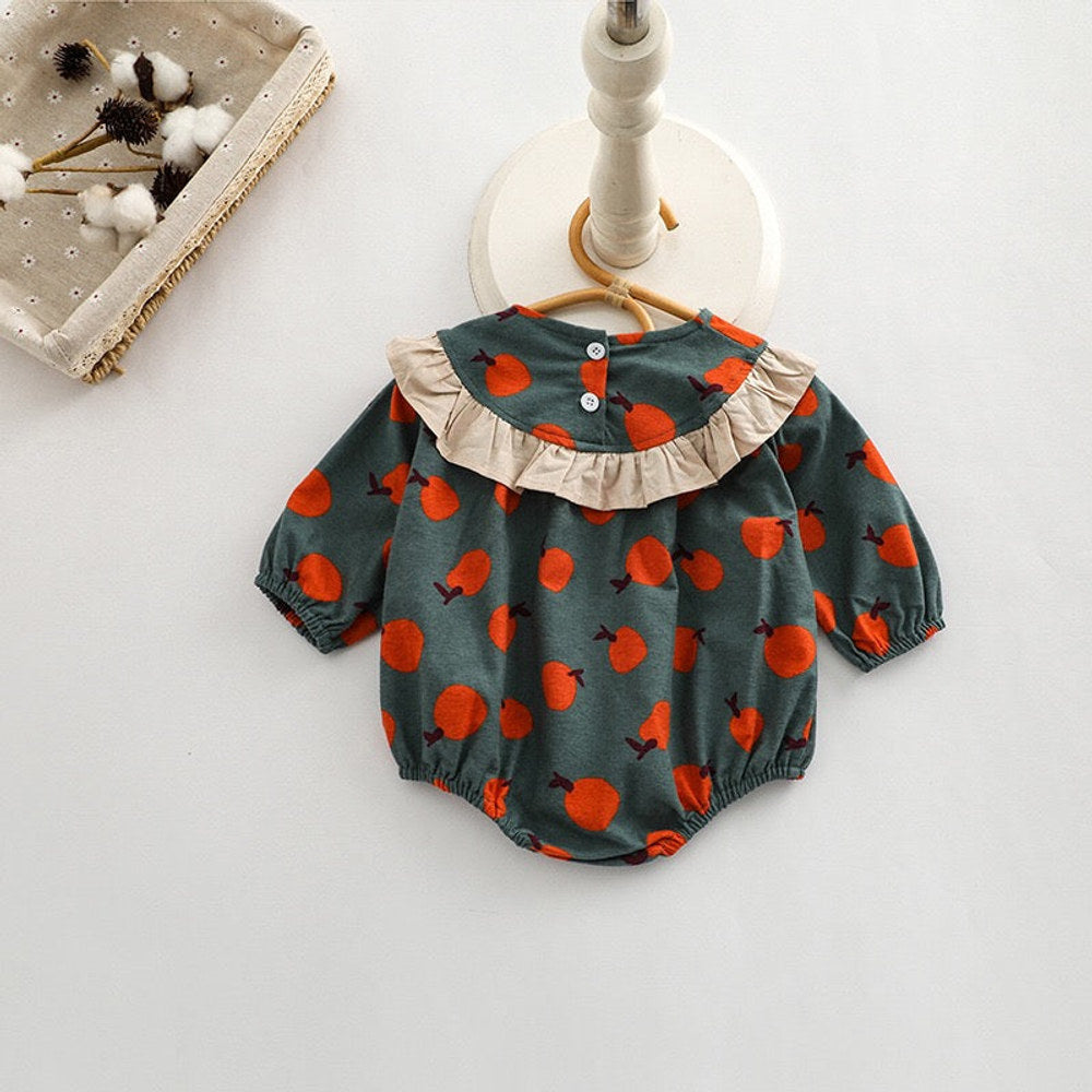 MyKids-USA® Baby Girl Fruit Orange Pattern Patchwork Design Long Sleeve bodysuit