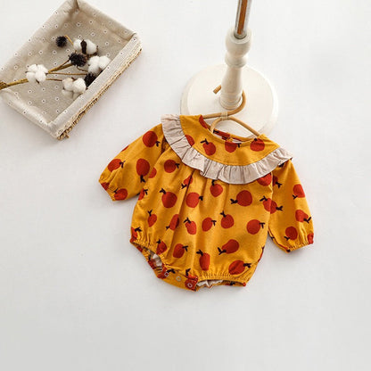 MyKids-USA® Baby Girl Fruit Orange Pattern Patchwork Design Long Sleeve bodysuit