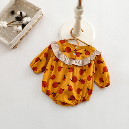 MyKids-USA® Baby Girl Fruit Orange Pattern Patchwork Design Long Sleeve bodysuit