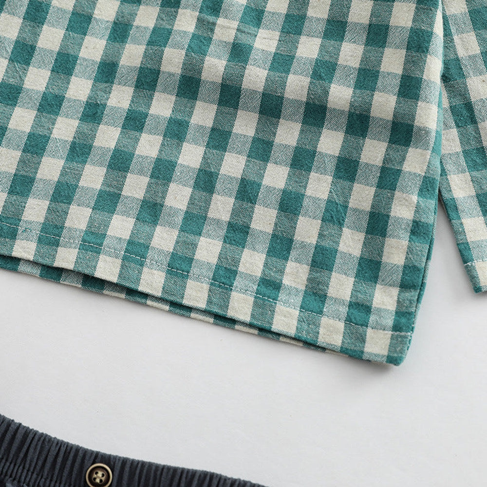 MyKids-USA® Baby Plaid Graphic Tops And Solid Shorts With Hat One Pieces Sets