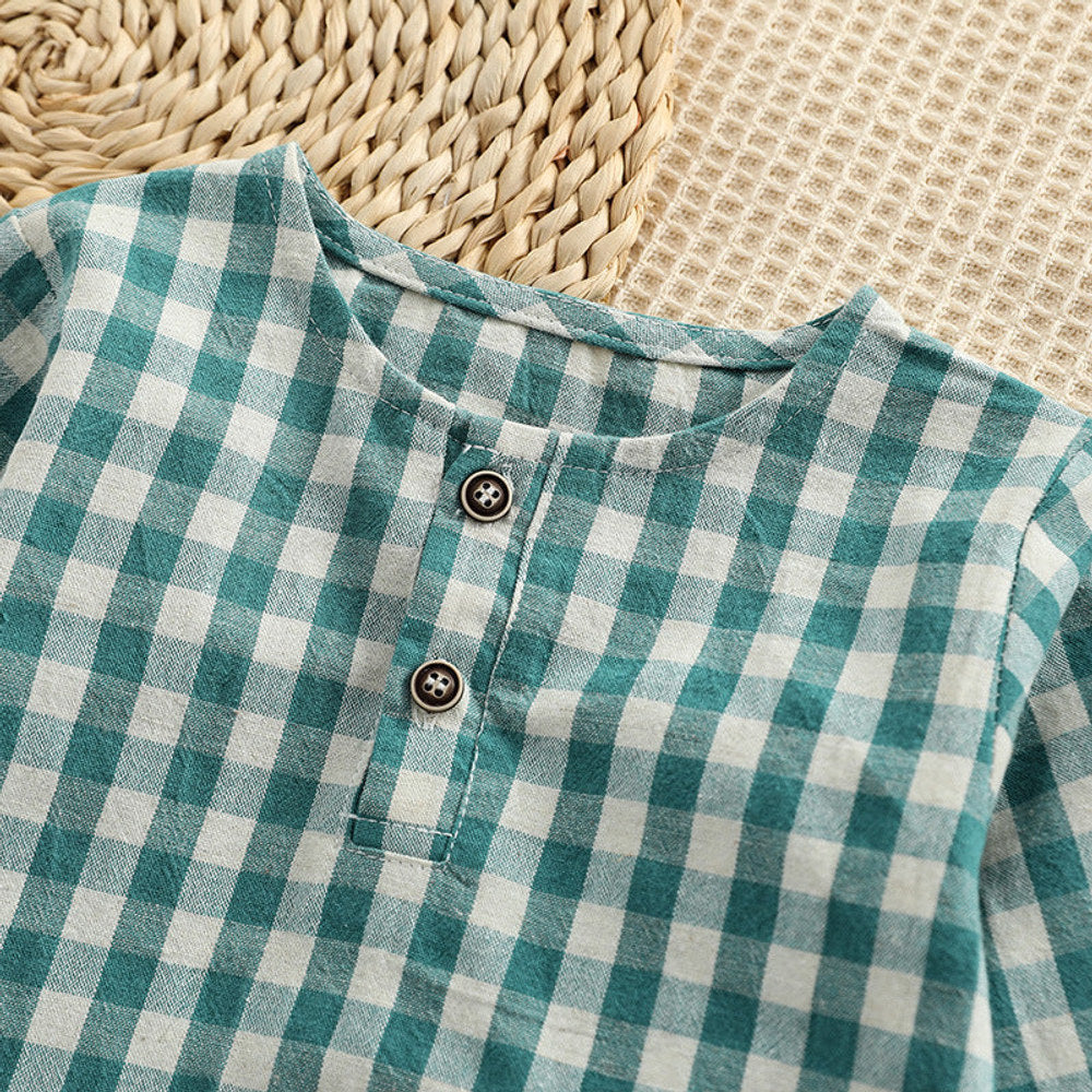 MyKids-USA® Baby Plaid Graphic Tops And Solid Shorts With Hat One Pieces Sets