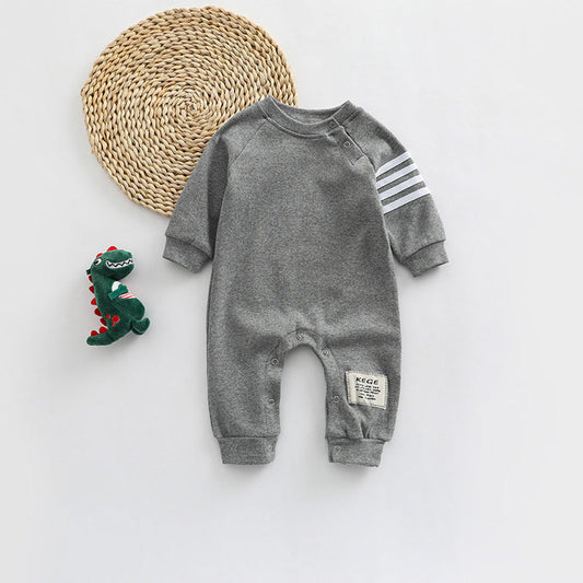MyKids-USA® Baby Solid Color Side Striped Sleeve High Elastic Cotton Jumpsuit