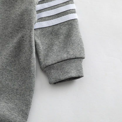MyKids-USA® Baby Solid Color Side Striped Sleeve High Elastic Cotton Jumpsuit