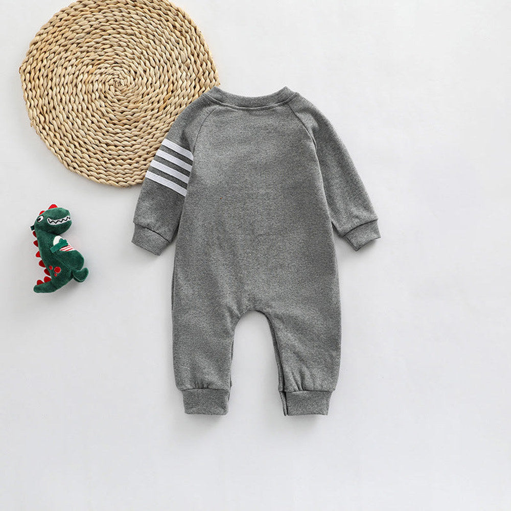 MyKids-USA® Baby Solid Color Side Striped Sleeve High Elastic Cotton Jumpsuit