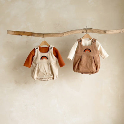 MyKids-USA® Baby Solid Color Shirt Combo Corduroy Fabric Strap bodysuit Sets