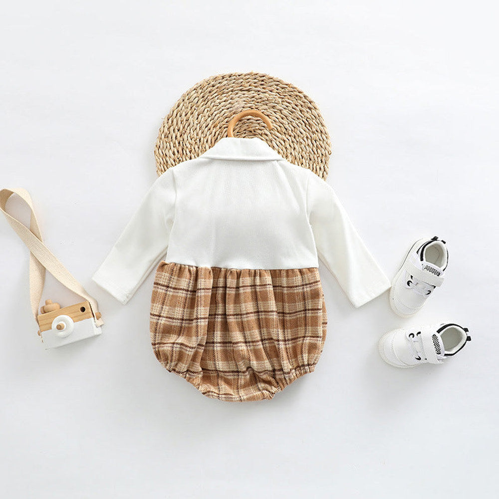 MyKids-USA® Baby Plaid Pattern False One Pieces Design Bow Tie Decoration Bodysuit