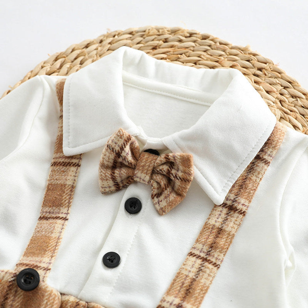 MyKids-USA® Baby Plaid Pattern False One Pieces Design Bow Tie Decoration Bodysuit