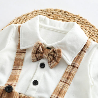 MyKids-USA® Baby Plaid Pattern False One Pieces Design Bow Tie Decoration Bodysuit