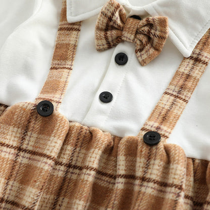 MyKids-USA® Baby Plaid Pattern False One Pieces Design Bow Tie Decoration Bodysuit