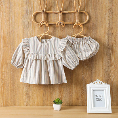 MyKids-USA® Baby Girl Striped Pattern Shirt Combo Shorts One Pieces Sets