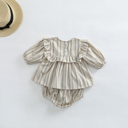 MyKids-USA® Baby Girl Striped Pattern Shirt Combo Shorts One Pieces Sets