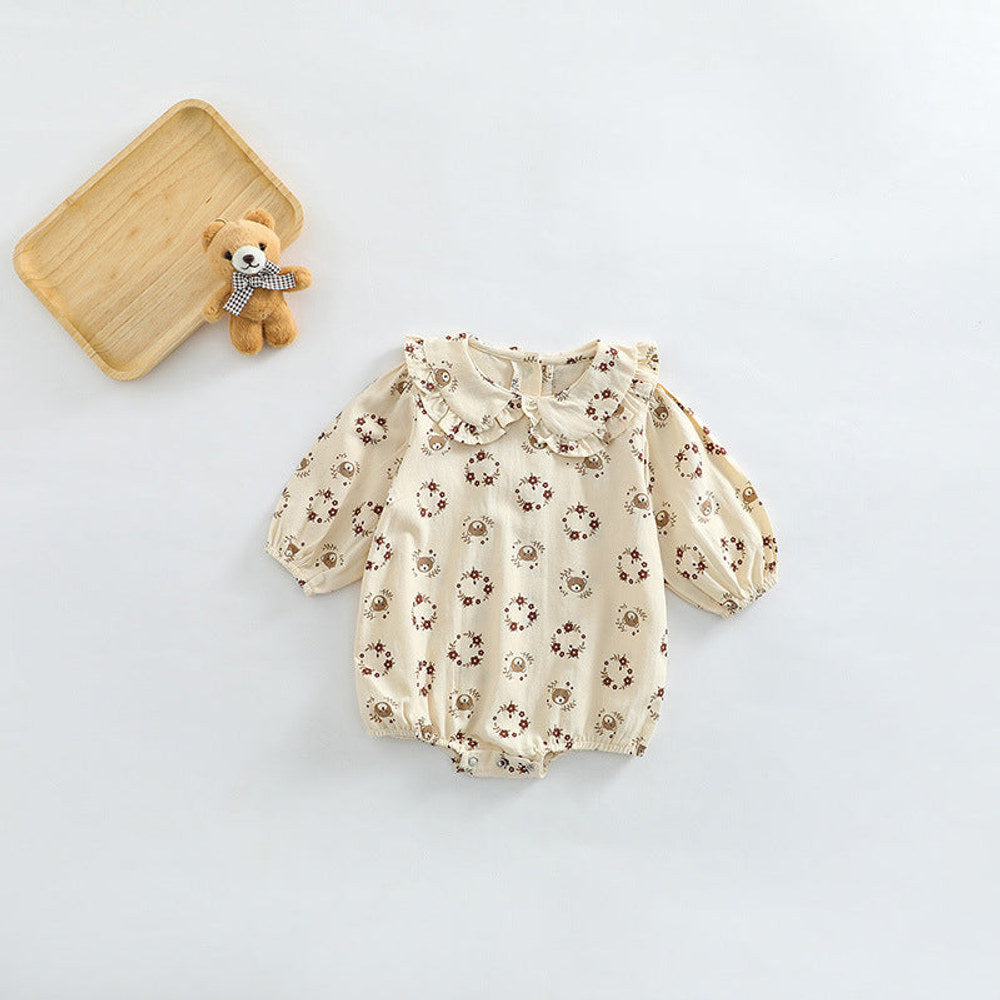 MyKids-USA® Baby Girl Flower Bear Print Pattern Doll Neck Sweet Bodysuit