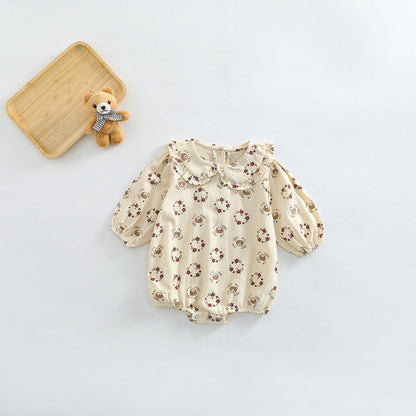 MyKids-USA® Baby Girl Flower Bear Print Pattern Doll Neck Sweet Bodysuit