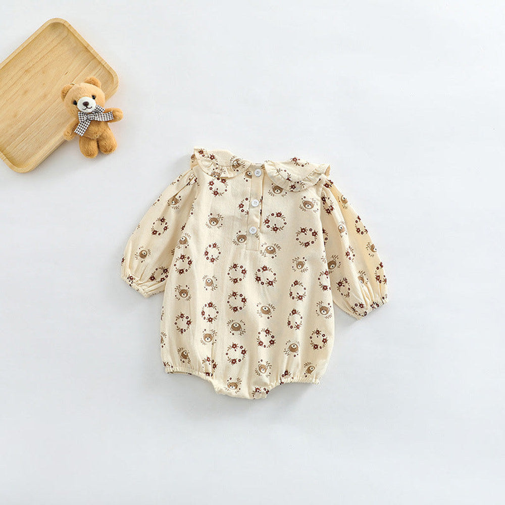MyKids-USA® Baby Girl Flower Bear Print Pattern Doll Neck Sweet Bodysuit