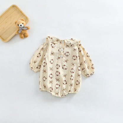 MyKids-USA® Baby Girl Flower Bear Print Pattern Doll Neck Sweet Bodysuit