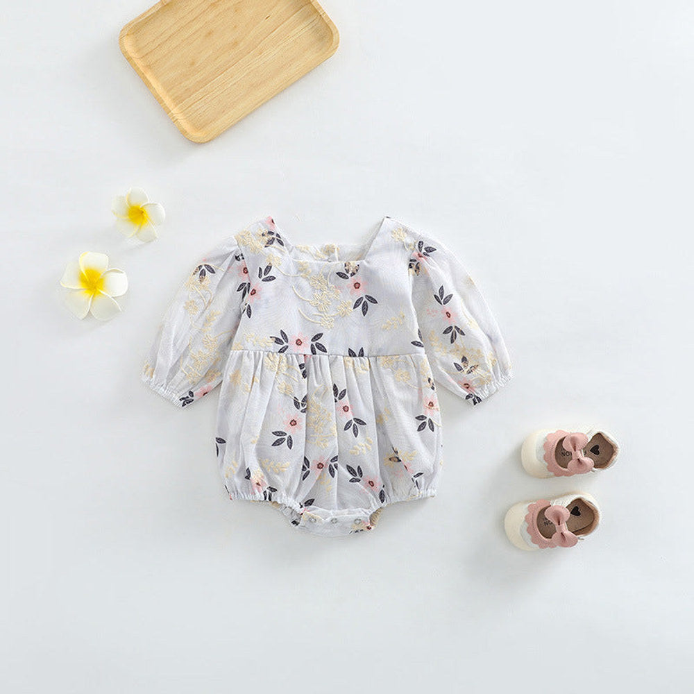 MyKids-USA® Baby Girl Floral Embroidered Pattern Square Collar Bodysuit