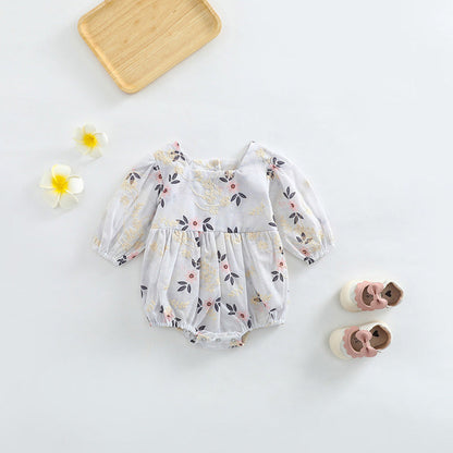 MyKids-USA® Baby Girl Floral Embroidered Pattern Square Collar Bodysuit