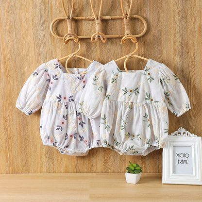 MyKids-USA® Baby Girl Floral Embroidered Pattern Square Collar Bodysuit