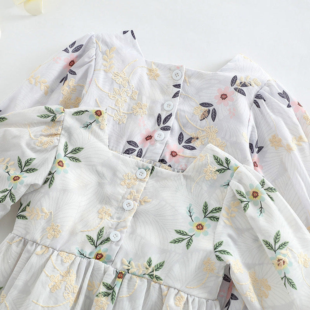 MyKids-USA® Baby Girl Floral Embroidered Pattern Square Collar Bodysuit