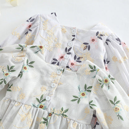 MyKids-USA® Baby Girl Floral Embroidered Pattern Square Collar Bodysuit