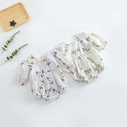 MyKids-USA® Baby Girl Floral Embroidered Pattern Square Collar Bodysuit