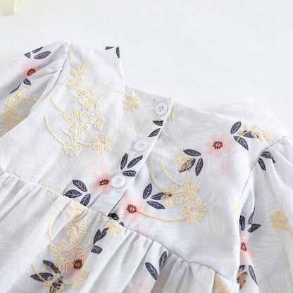 MyKids-USA® Baby Girl Floral Embroidered Pattern Square Collar Bodysuit