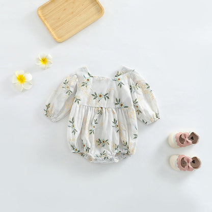 MyKids-USA® Baby Girl Floral Embroidered Pattern Square Collar Bodysuit