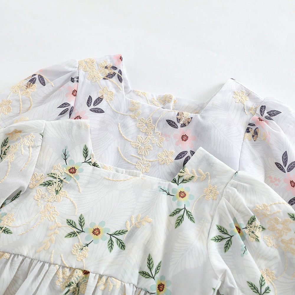 MyKids-USA® Baby Girl Floral Embroidered Pattern Square Collar Bodysuit